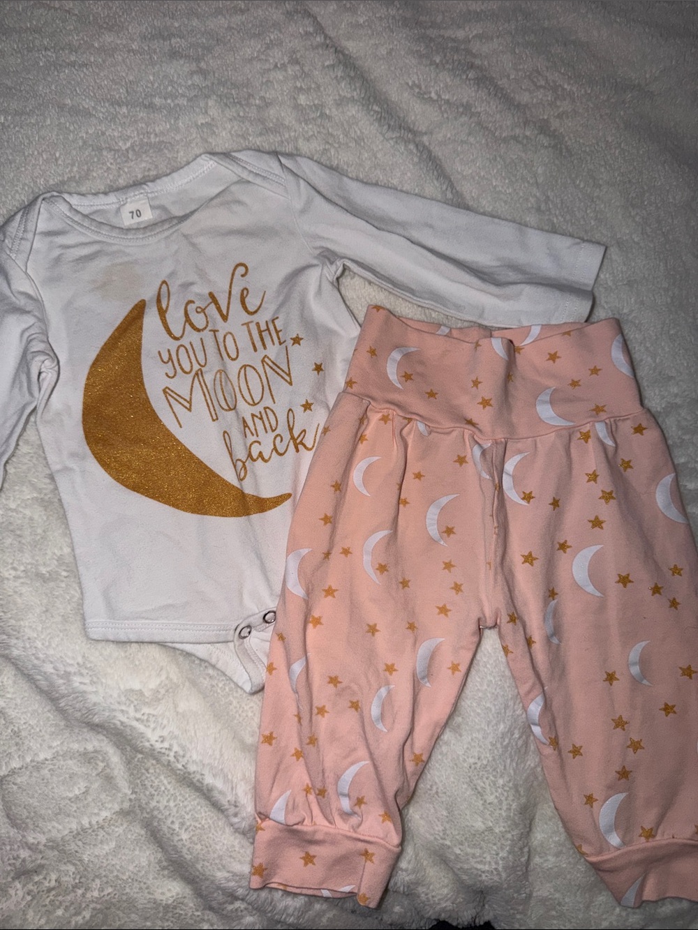 Baby Two-Piece Moon Set - White Top & Pink Pants